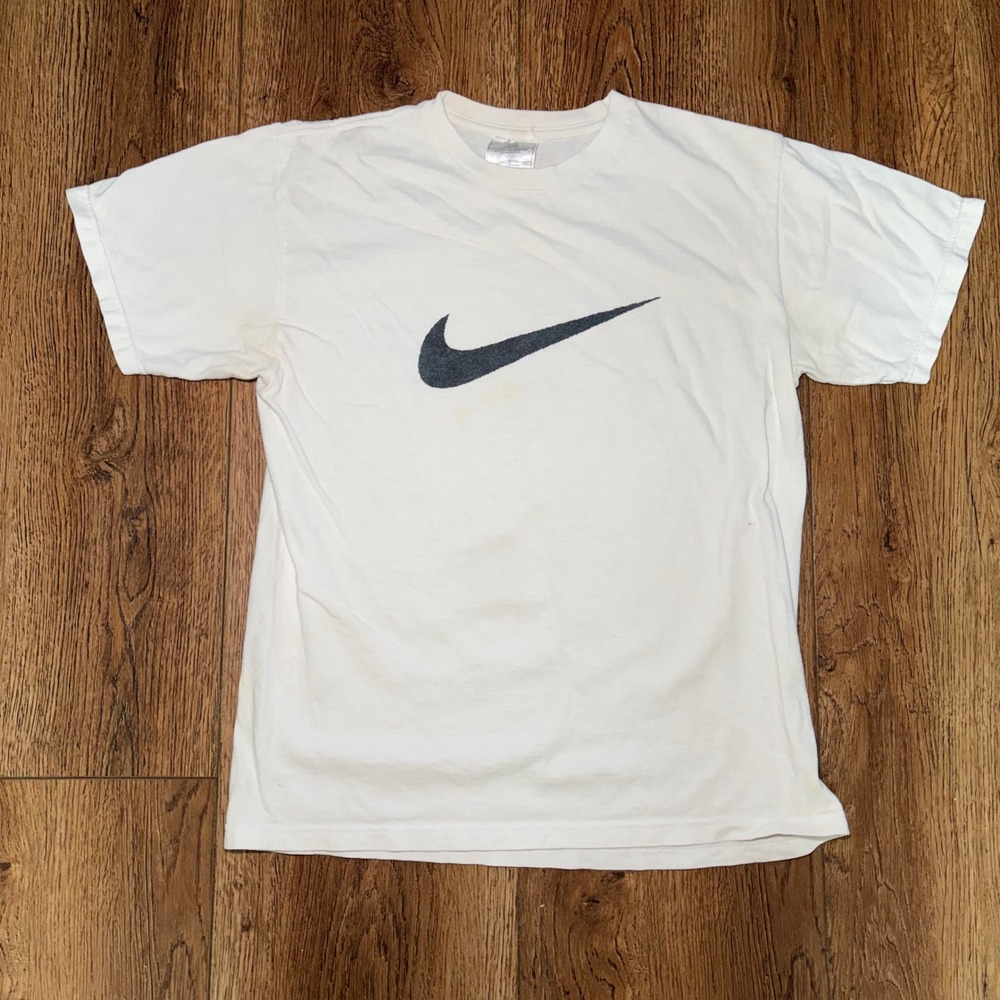 90s Nike center Swoosh Graphic T-Shirt White youth Large Made in USA vtg Tee